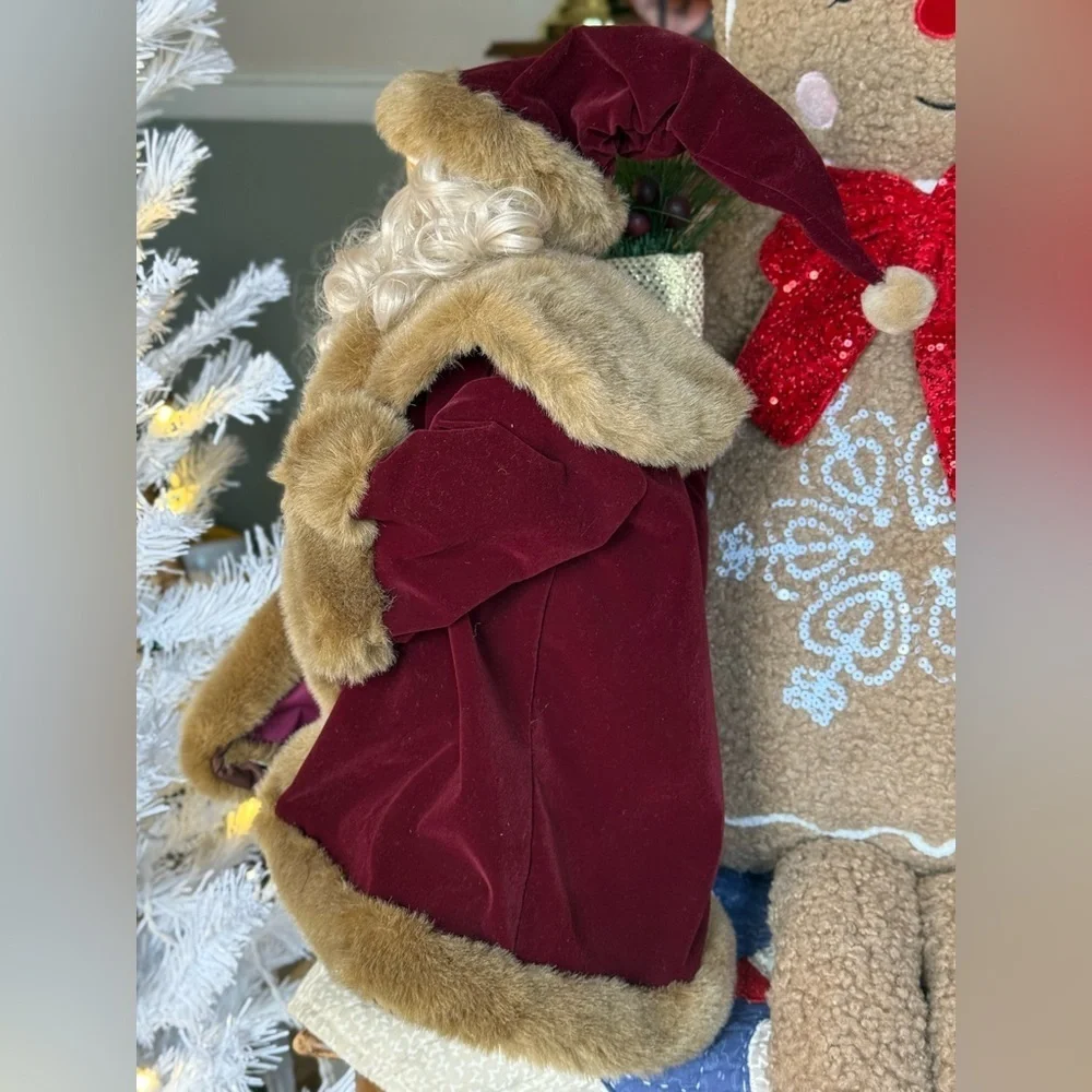 Vintage 1993 Large Santa Red Velvet Holiday Decor